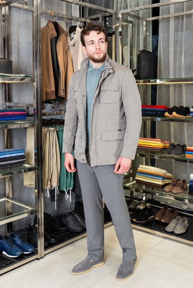 Moorer men's demi-season jacket with pockets and a stand-up collar, gray 159394 - photo 2