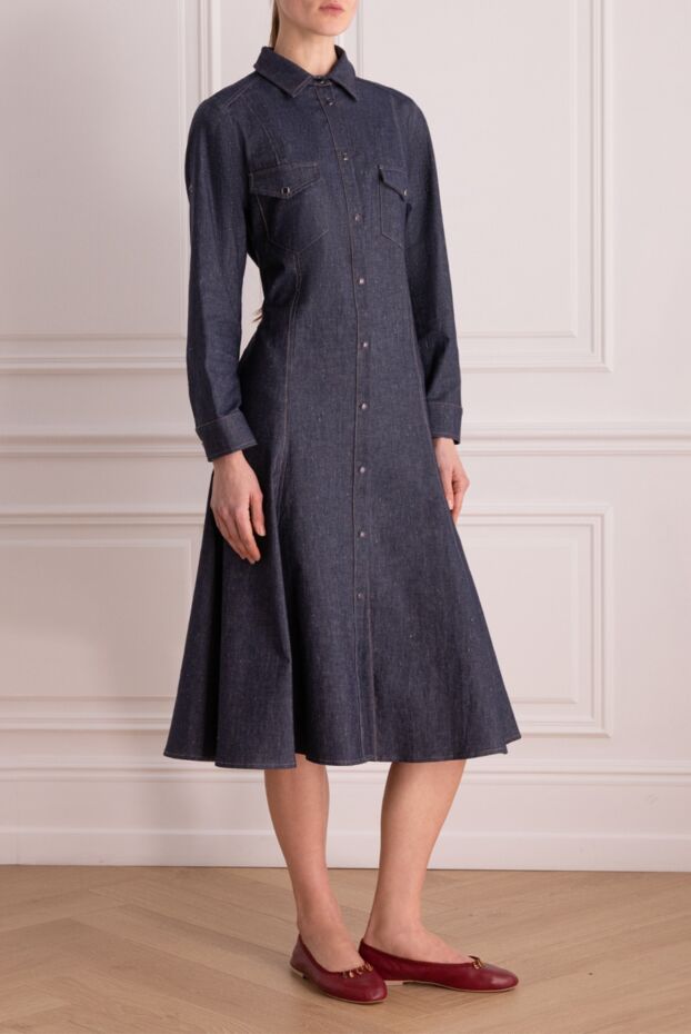 D.Exterior cotton and linen denim midi dress with button placket 159598 - photo 3