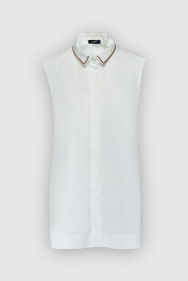 Peserico women's blouse sleeveless with beige stripes on the collar white 159614 - photo 1