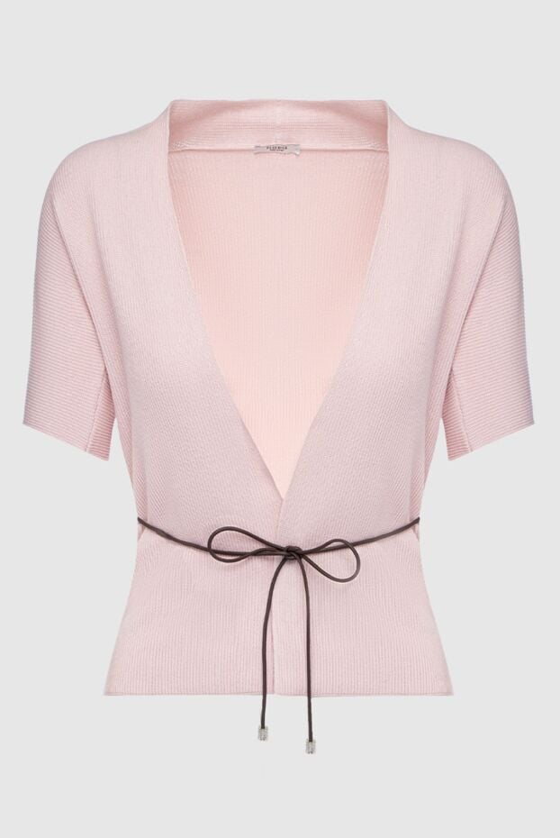 Peserico women's cropped ribbed cotton cardigan with a deep neckline pink 159628 - photo 1