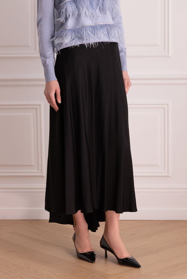 Peserico black long skirt in smooth viscose with elastic fit 159646 - photo 3
