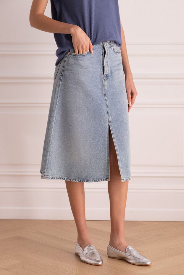 Citizens of Humanity women blue denim midi skirt with distressing 159737 - photo 3