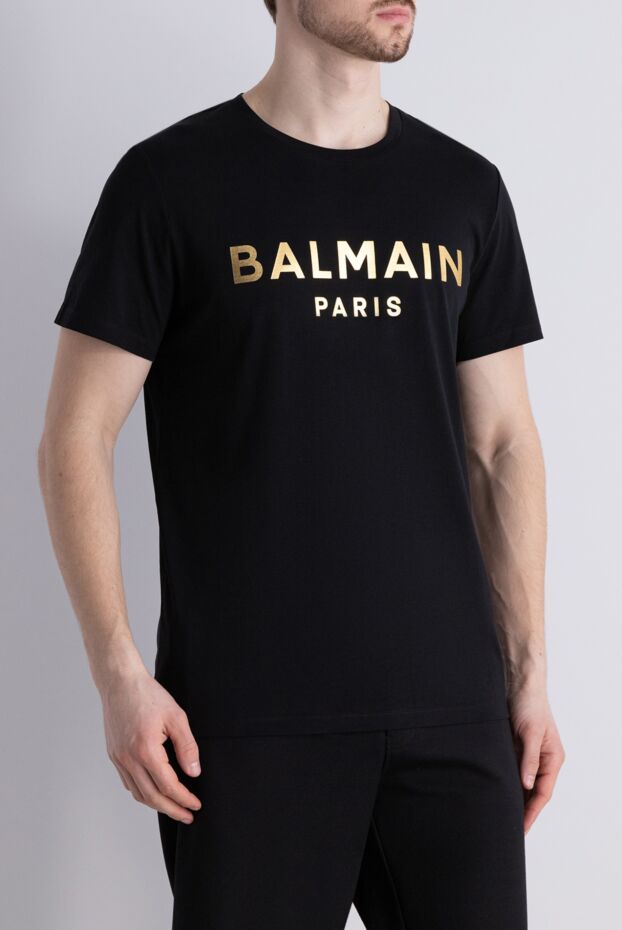 Balmain black cotton t-shirt with contrasting gold logo (markdown) 195700 - photo 3