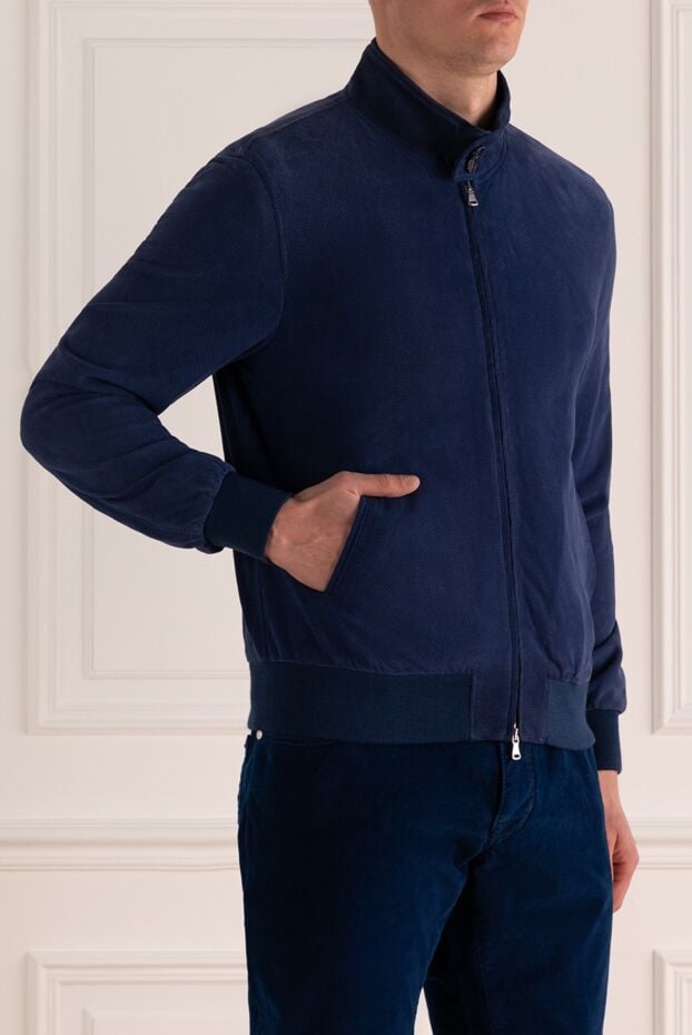 Pellettieri di Parma mens blue textured suede jacket with perforation 159985 - photo 3