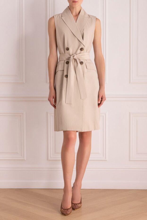 Peserico beige sleeveless dress with double-breasted fastening and matching belt 160058 - photo 2