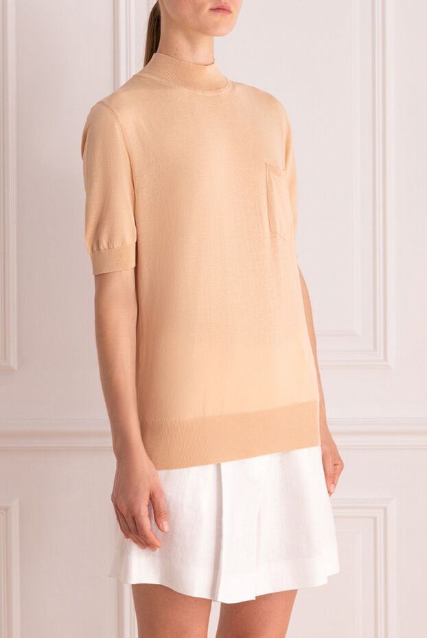 Erika Cavallini women's jumper with short sleeves and chest pocket in beige shade 160092 - photo 3