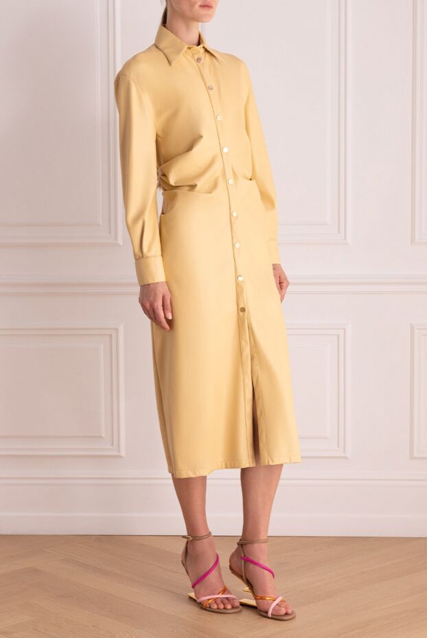 Erika Cavallini beige shirt dress made of genuine leather with buttons and a fitted silhouette 160093 - photo 3
