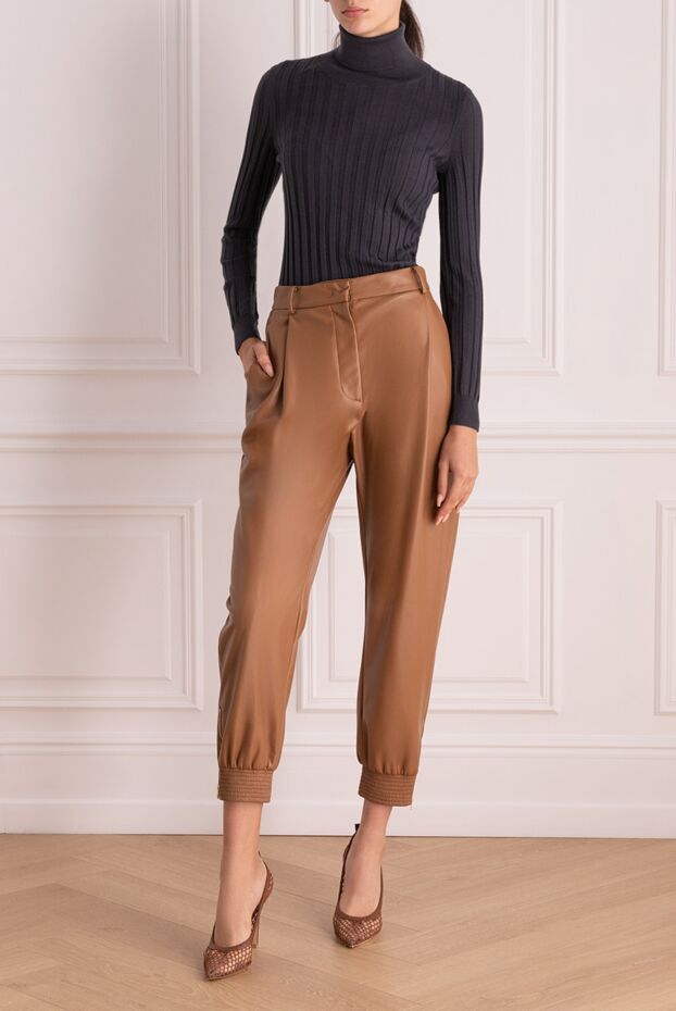 Erika Cavallini жіночі штани зі шкіри коричневі жіночі купити фото з цінами 160096 - фото 2