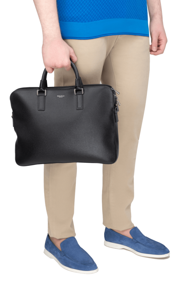Serapian black leather briefcase for men 160127 - photo 2