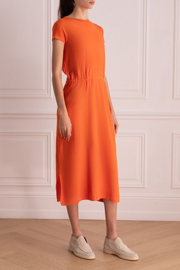 Re Vera short sleeve cotton dress with drawstring waist in bright orange 160158 - photo 3