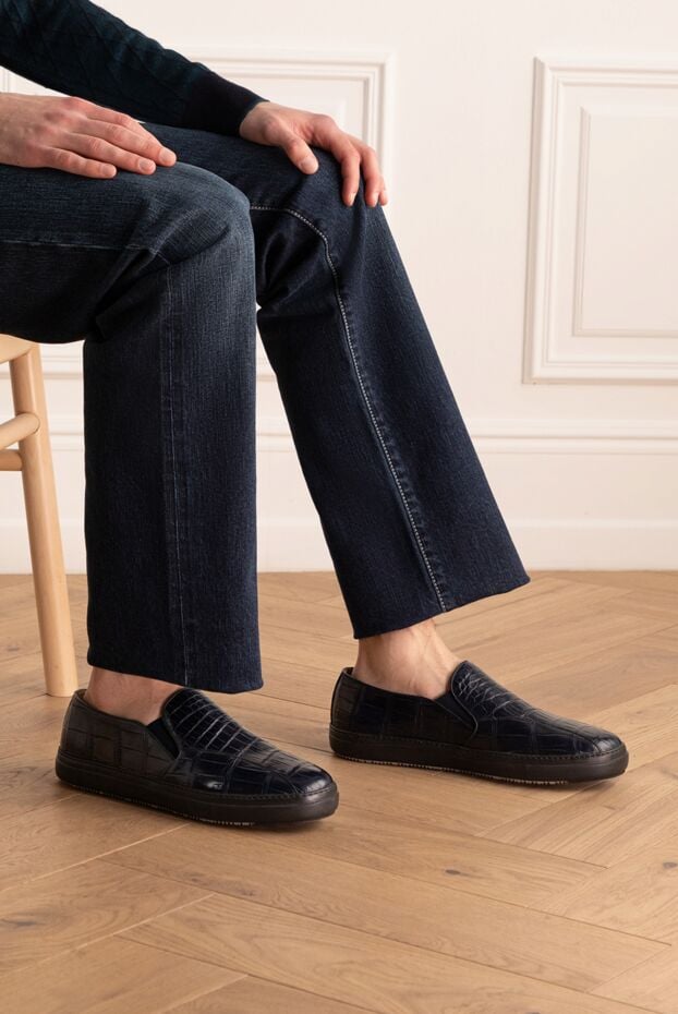 Tardini blue alligator leather slip-ons for men 160266 - photo 2
