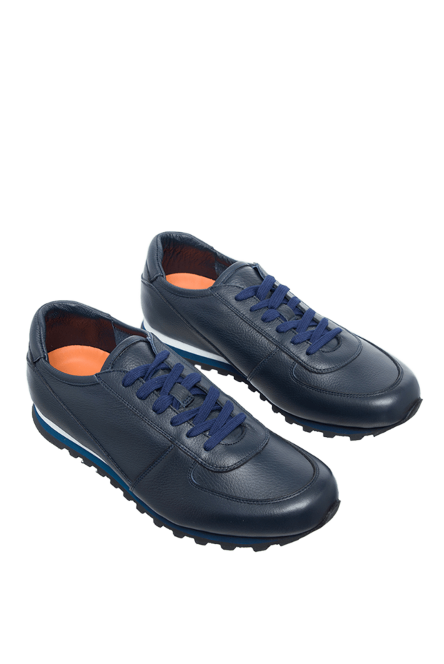 Andrea Ventura dark blue leather sneakers with a textured sole for men 160424 - photo 3