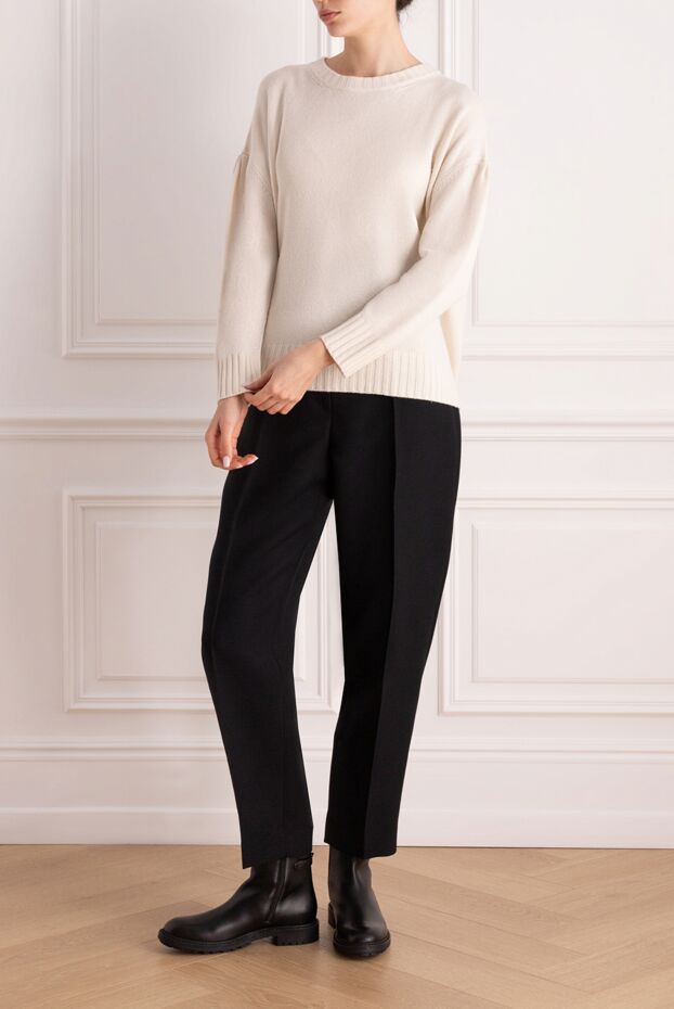 Panicale white womens cashmere jumper with dropped shoulders 160540 - photo 2