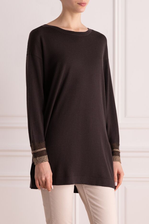 Panicale jumper made of fine wool in chocolate shade with lurex on cuffs 160553 - photo 3