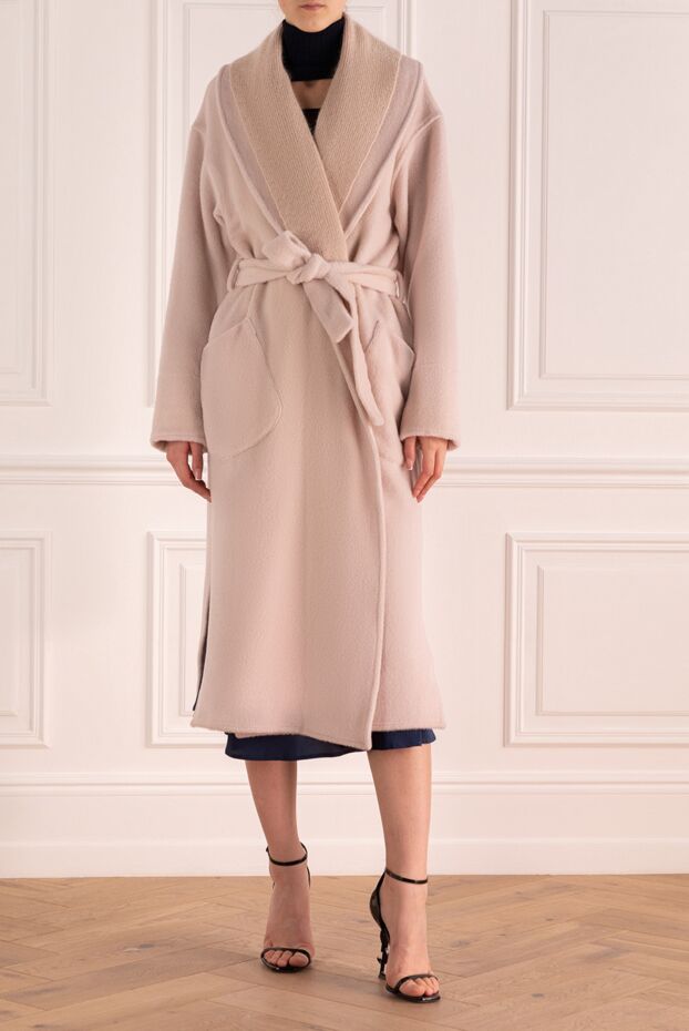 Panicale women's wool coat robe cut with shawl collar powder pink 160555 - photo 3