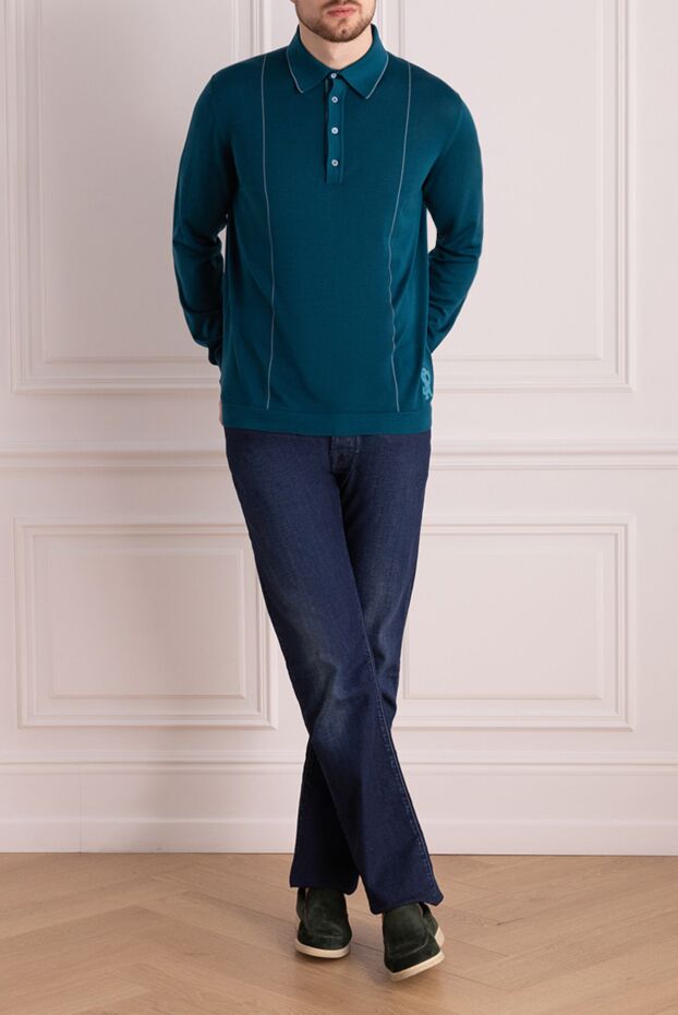 Stefano Ricci long sleeve polo with silk and crocodile leather green men's 160599 - photo 2