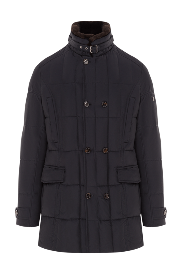Moorer men's blue double-breasted down jacket with a high collar and fur lining 160676 - photo 1