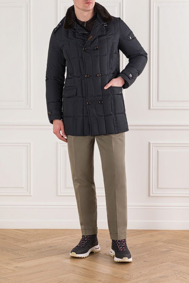 Moorer men's blue double-breasted down jacket with a high collar and fur lining 160676 - photo 2