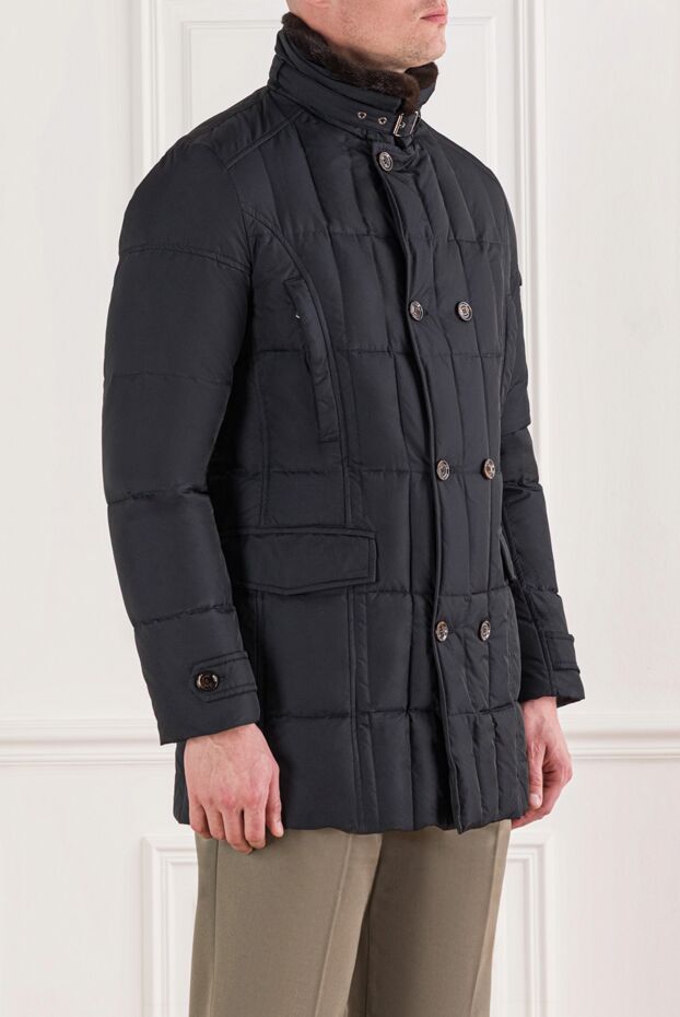 Moorer men's blue double-breasted down jacket with a high collar and fur lining 160676 - photo 3
