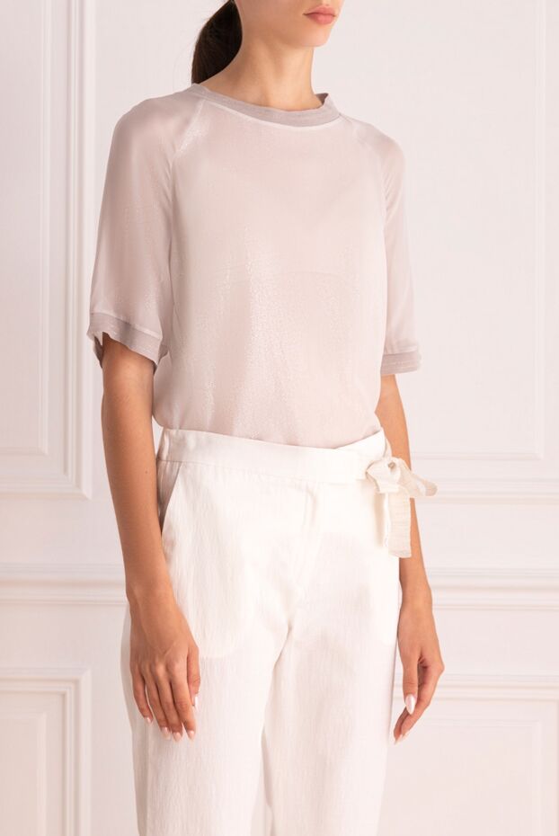 Lorena Antoniazzi women's blouse with shiny inserts beige 160685 - photo 3