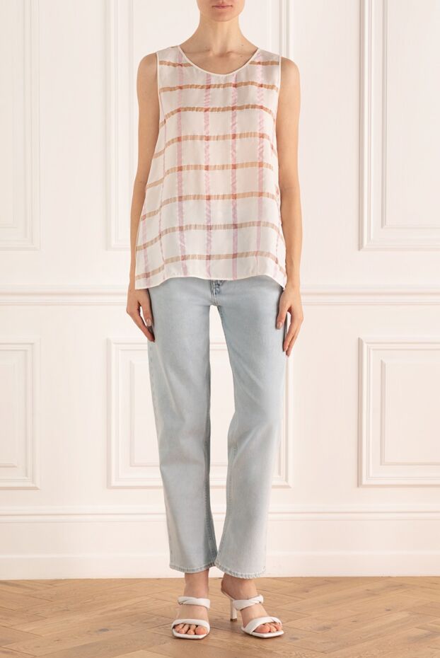 Lorena Antoniazzi loose checkered top made of translucent viscose and silk fabric beige 160712 - photo 2