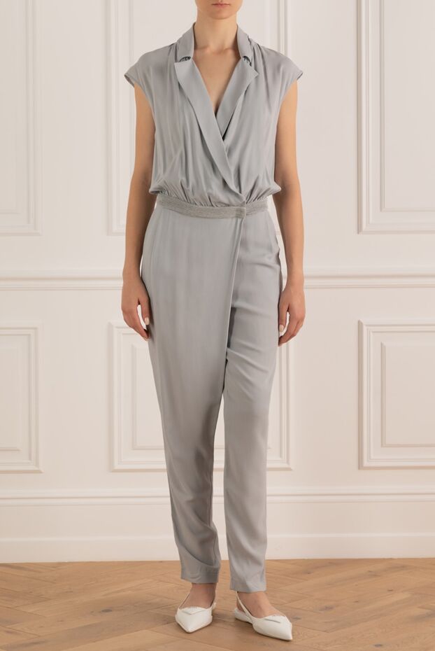 Elegant sleeveless grey jumpsuit with draping - photo 2