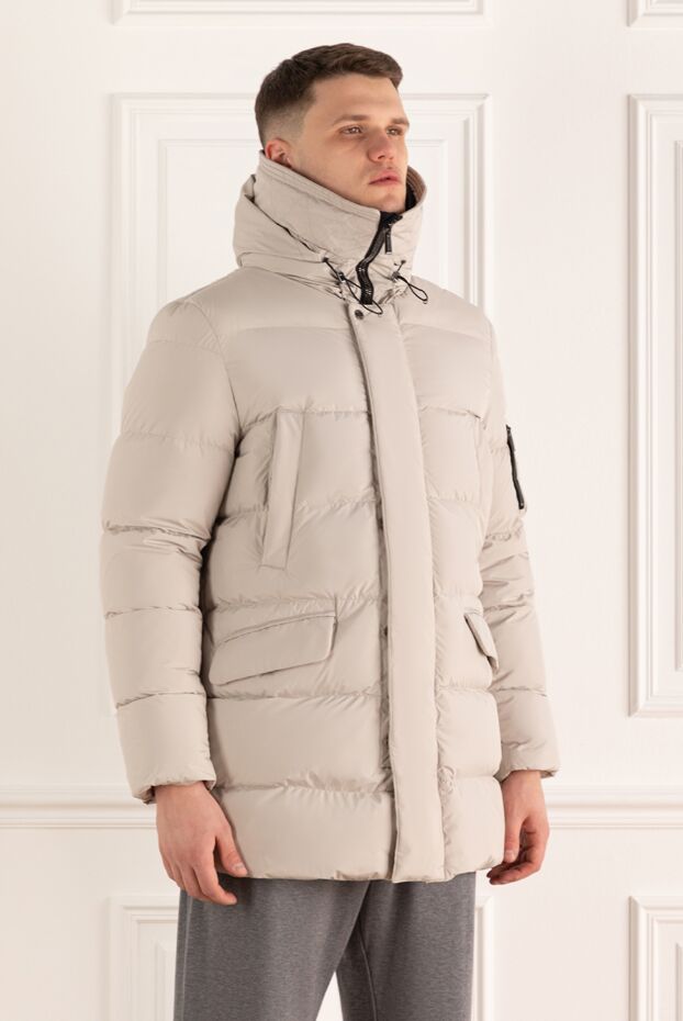 Moorer men's white quilted parka down jacket with a contrasting high collar 160768 - photo 3