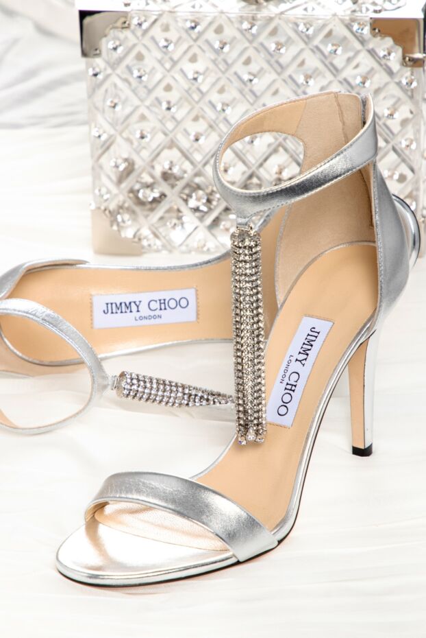 Jimmy Choo босоніжки жіночі сірі шкіряні з підвісками-кристалами 160807 - фото 2