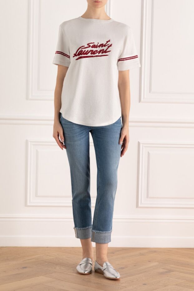 Saint Laurent white cotton womens t-shirt with lame ribbons 160816 - photo 3