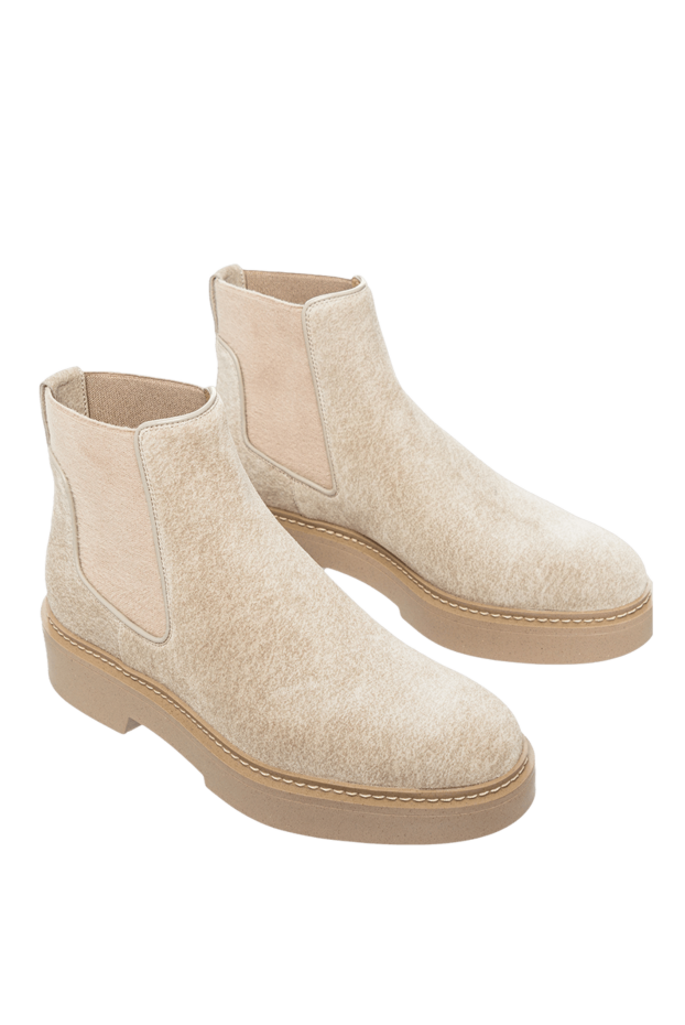 Santoni ботинки женские из нубука с эластичными вставками бежевые 160872 - фото 3