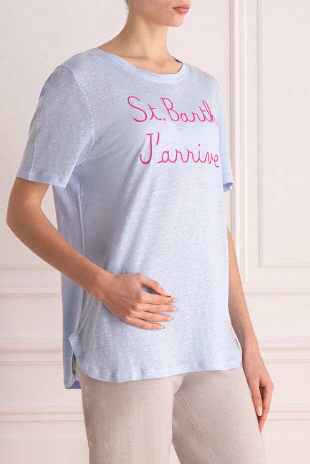 MC2 Saint Barth blue linen t-shirt with romantic travel print 160899 - photo 3