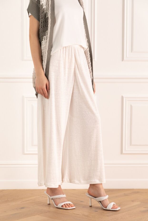 Gran Sasso women's wide linen pants white 160946 - photo 3
