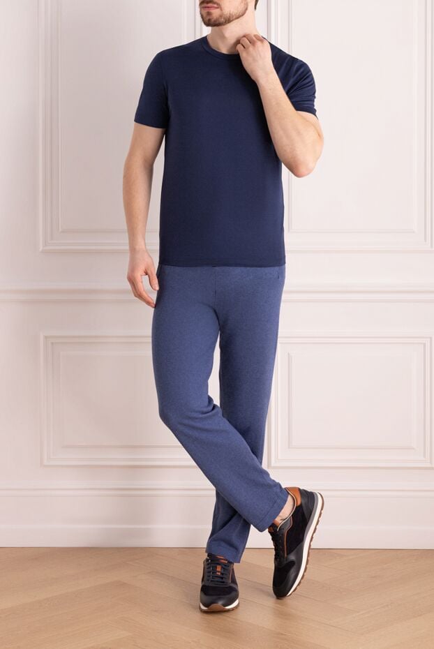Gran Sasso men's t-shirt in rich blue color made of soft jersey without print 160969 - photo 2