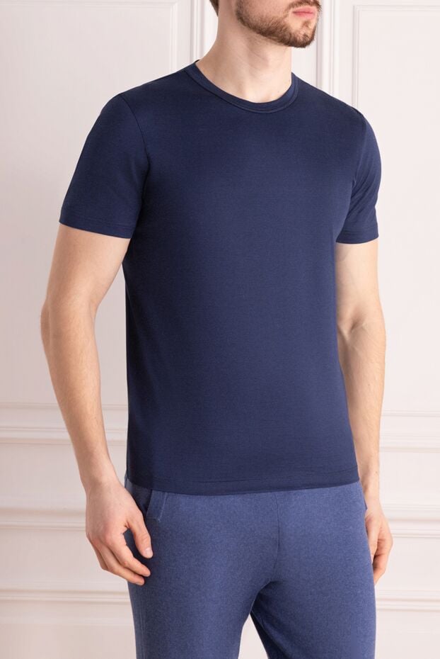 Gran Sasso men's t-shirt in rich blue color made of soft jersey without print 160969 - photo 3