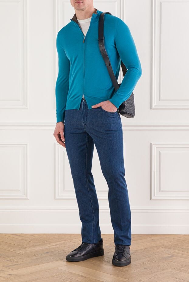 Gran Sasso cardigan with zip and elbow pads made of blue suede 160977 - photo 2