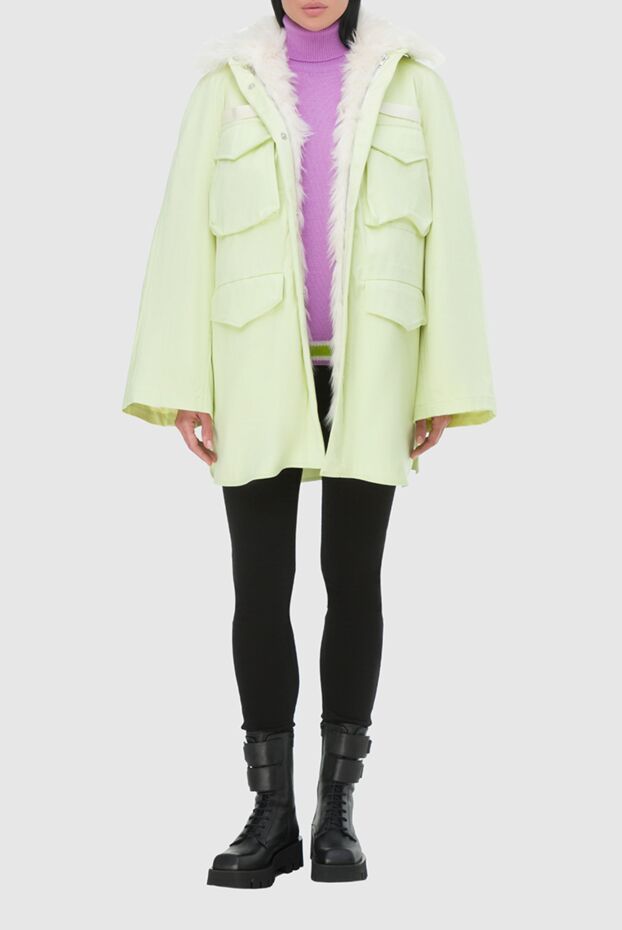 The Attico women's light green cotton parka with patch pockets and fur trim 161029 - photo 3