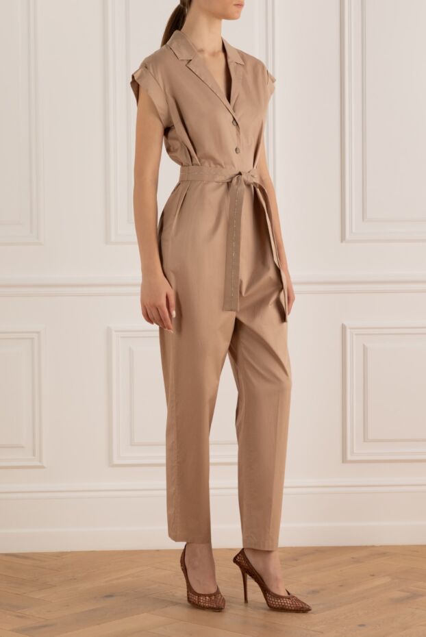 Peserico women's cotton jumpsuit light brown with belt 161088 - photo 3