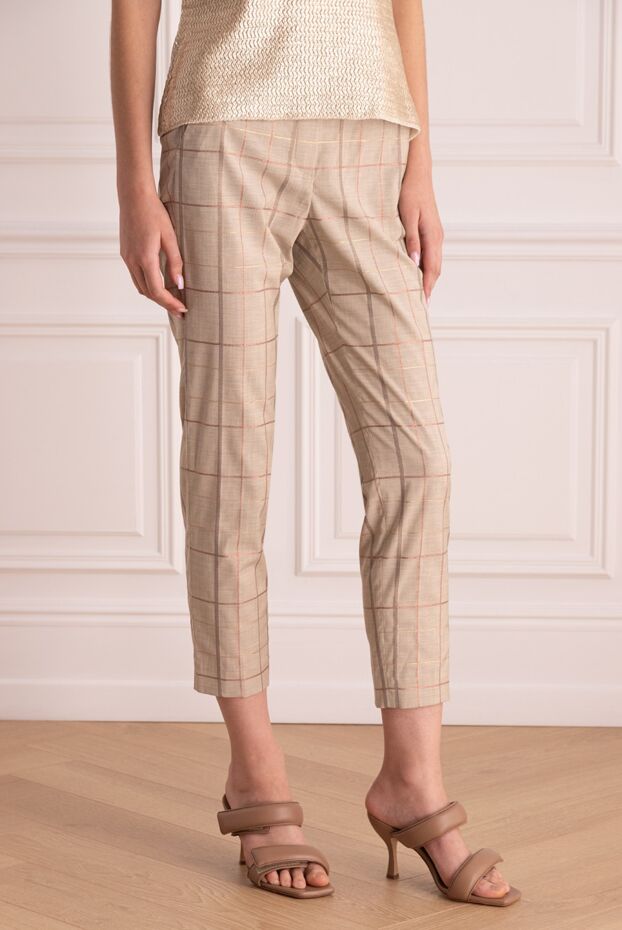 Peserico classic women's checkered trousers made of light fabric beige 161095 - photo 3