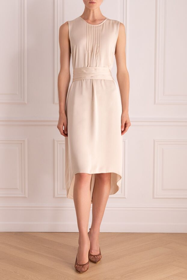 Peserico beige dress with a belt asymmetric decorated with a fabric gathers  women's 161108 - photo 2