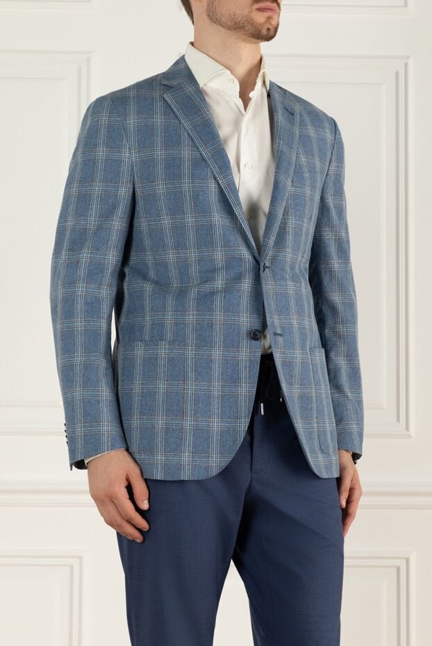 Corneliani блакитний піджак у велику клітку з м'якими лацканами з натуральної тканини. 161238 - фото 3