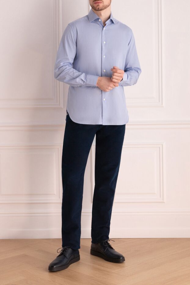 Corneliani men's business shirt blue cotton with classic collar 161248 - photo 2