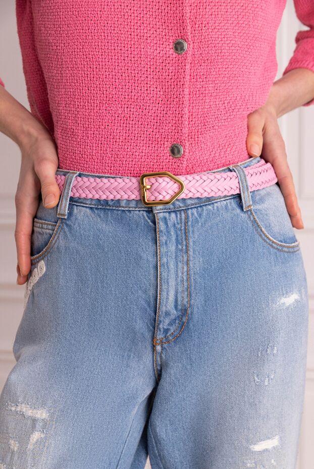 Tom Ford pink women's braided smooth leather belt with pentagon buckle 161267 - photo 2