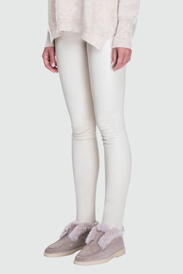 DROMe trousers leggings made of soft leather in a milky shade with a high waist 161417 - photo 3