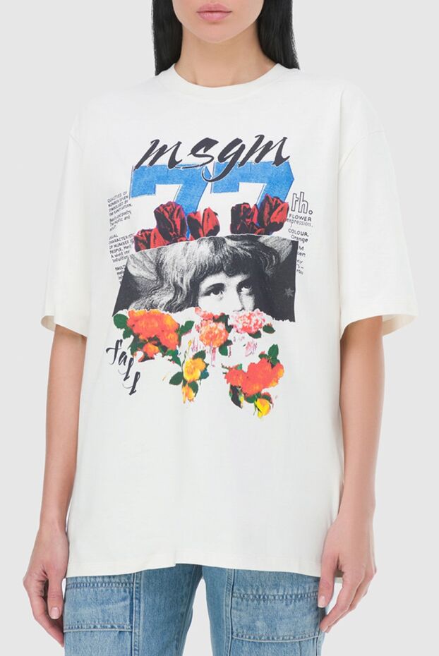 MSGM women's white cotton oversized t-shirt with a print 161426 - photo 3