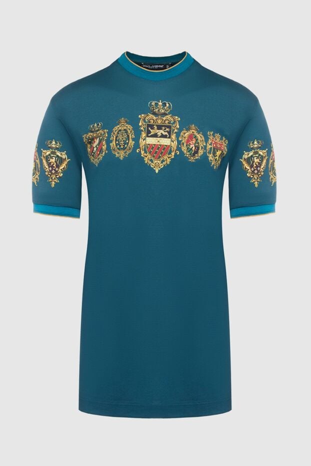 Dolce & Gabbana men's turquoise t-shirt with a baroque print and heraldic medallions (markdown) 195471 - photo 1