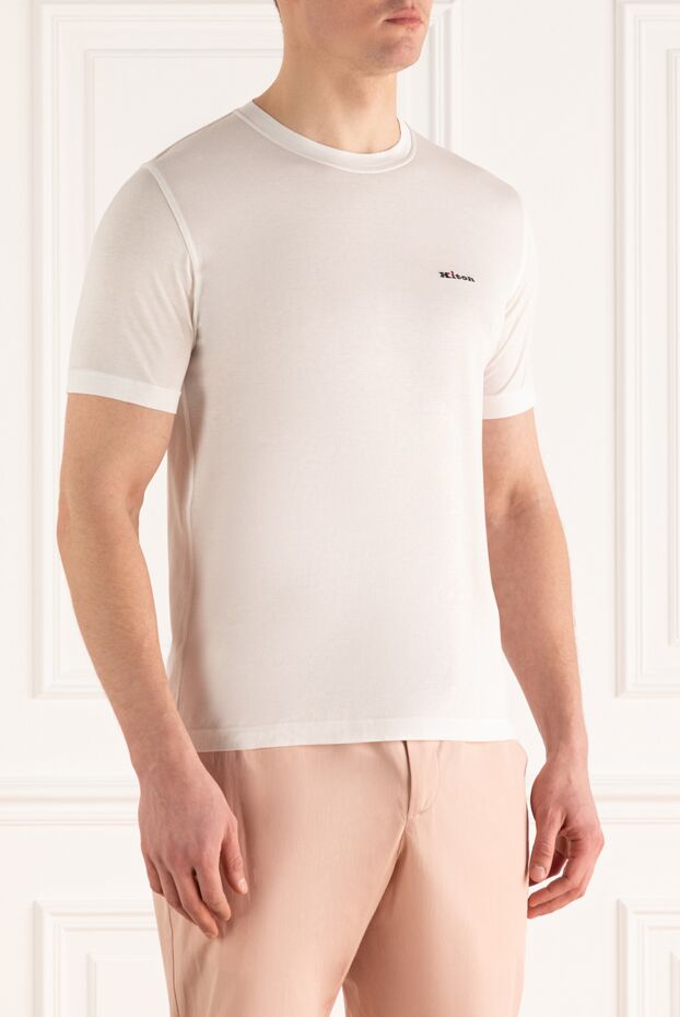 Kiton men's white premium cotton t-shirt with a simple branded detail 161528 - photo 3
