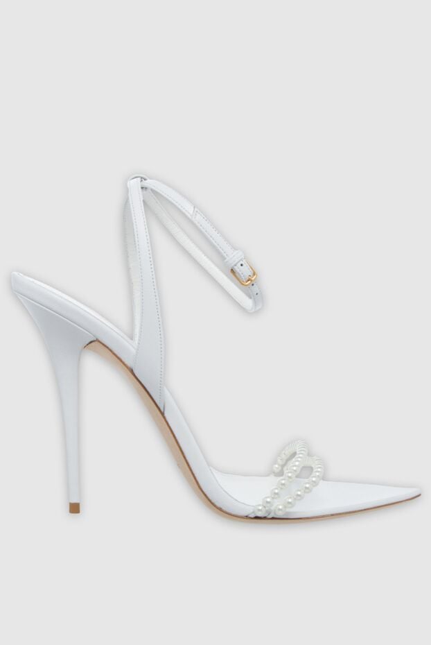 Saint Laurent women's white leather sandals with pearls 161564 - photo 1
