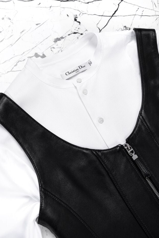 Dior black cropped genuine leather top with front zip 161608 - photo 2