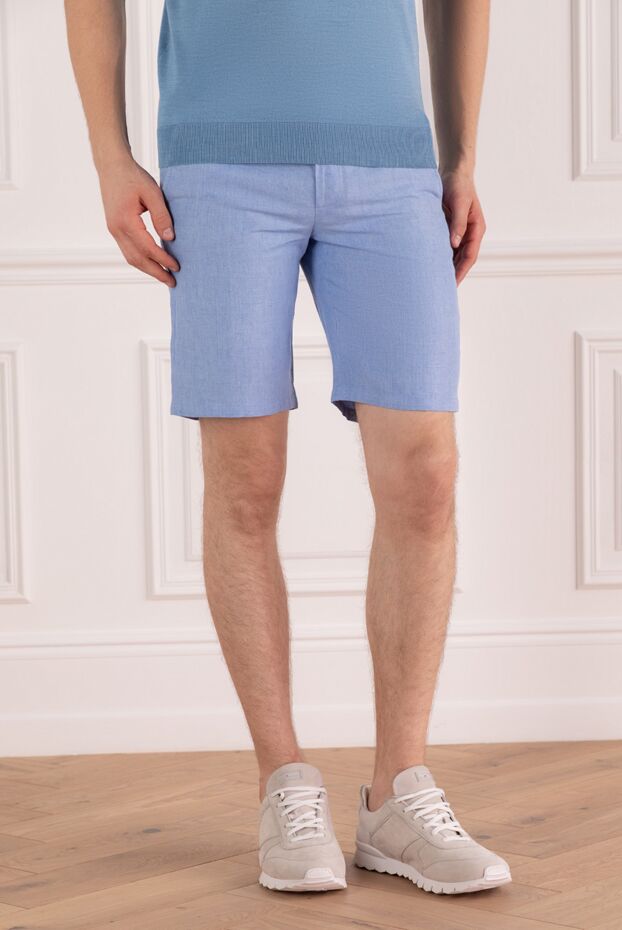 Cesare di Napoli men's light blue linen shorts with ties 161670 - photo 3