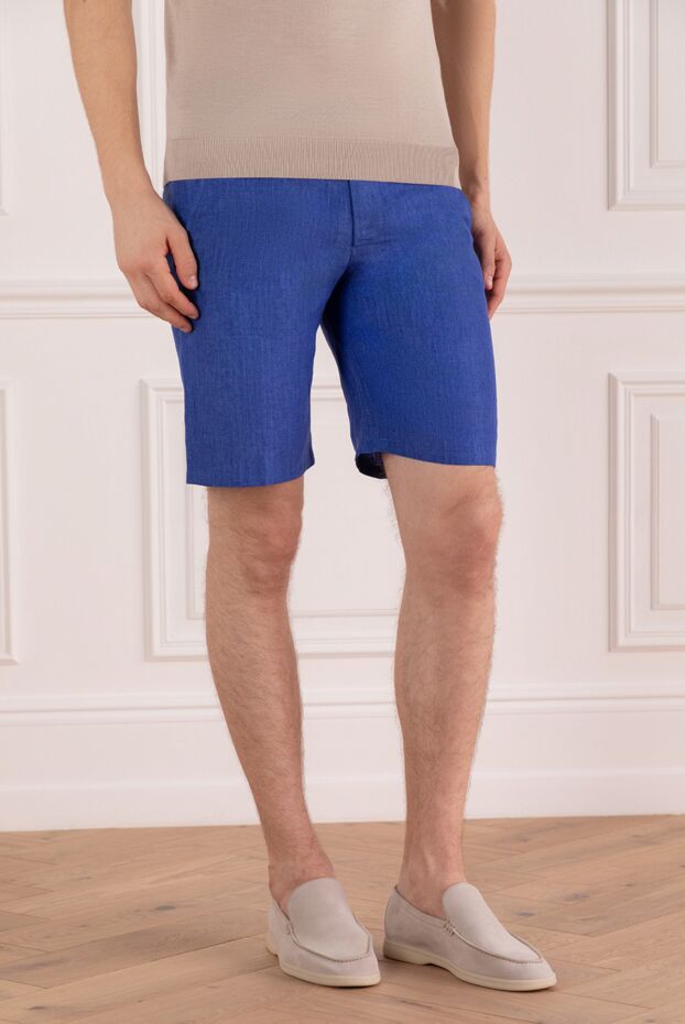 Cesare di Napoli men's linen shorts bright blue with drawstring waistband 161672 - photo 3